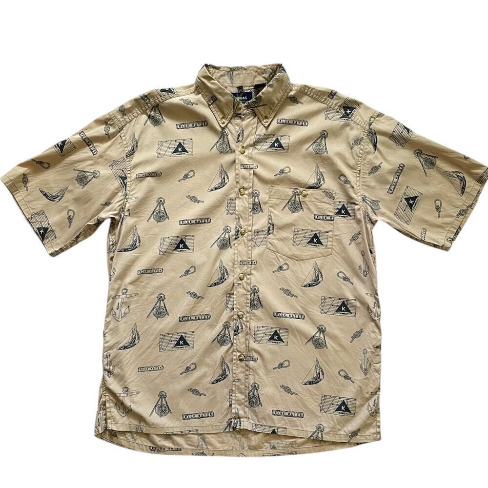 Vintage Kansas Blue Water Mens Shirt Adult Size M Sailing Print